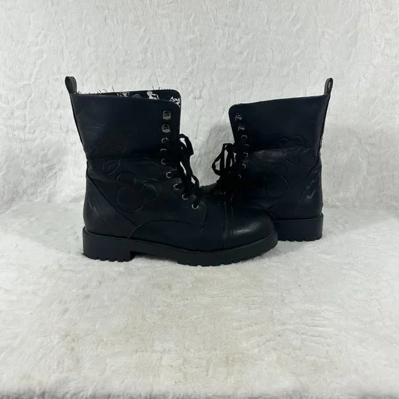 Torrid Disney Mickey Mouse Black PU Leather Fold Over Combat Boots SZ 10.5 WW - Picture 11 of 11